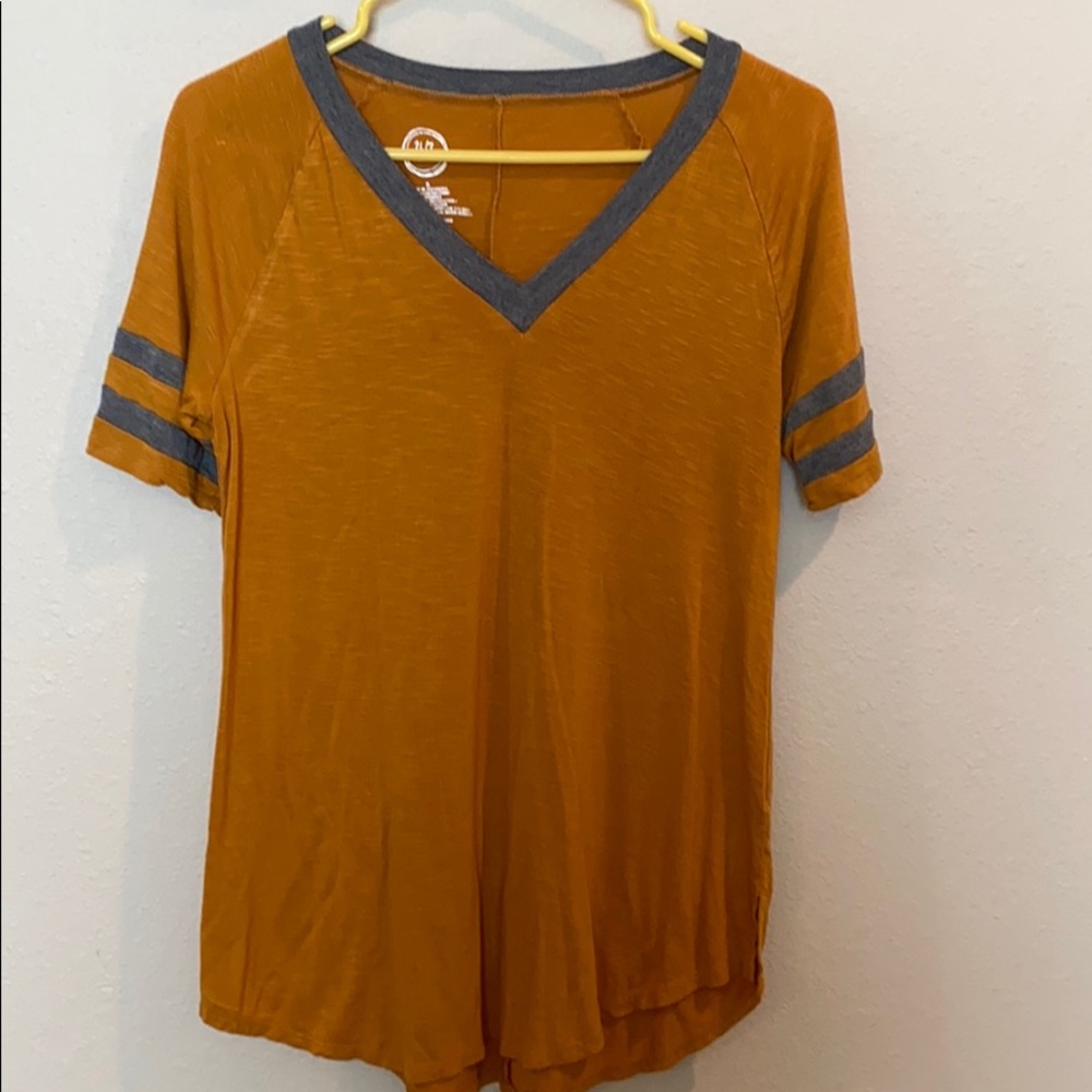 Mustard Yellow Top with Grey Stripes